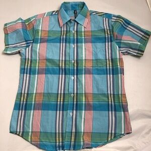 True Rock multicolor plaid short sleeve button down shirt